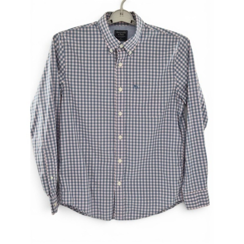 Abercrombie Men's Pink Blue Gingham Button Down Shirt Med Coastal Preppy Casual